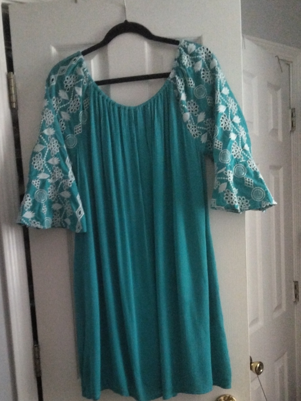 Cato Teal Scoop-Neck Dress with White Trim